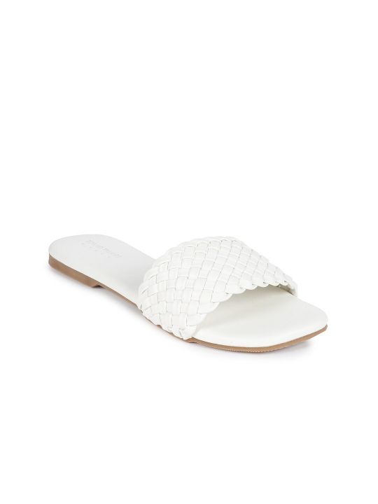 Tokyo Talkies Women White Textured Open Toe Flats