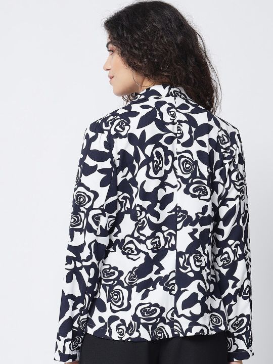 Trend Arrest Women Black & White Printed Blazers