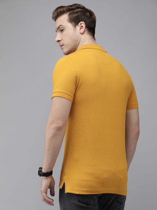 U.S. Polo Assn. Denim Co. Men Mustard Yellow Pure Cotton Brand Logo Printed T-shirt