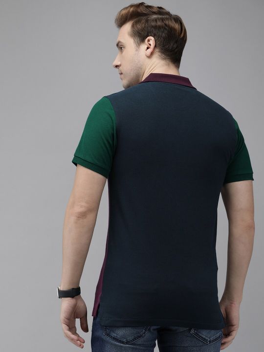 U.S. Polo Assn. Men Purple & Navy Blue Striped Pure Cotton Slim Fit T-shirt