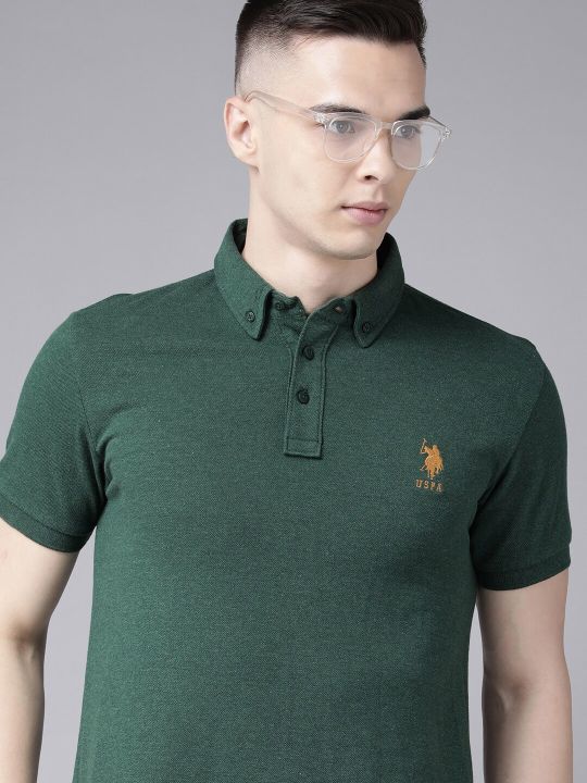 U.S. Polo Assn. U S Polo Assn Men Embroidered Polo Collar Slim Fit Pure Cotton Casual T-shirt