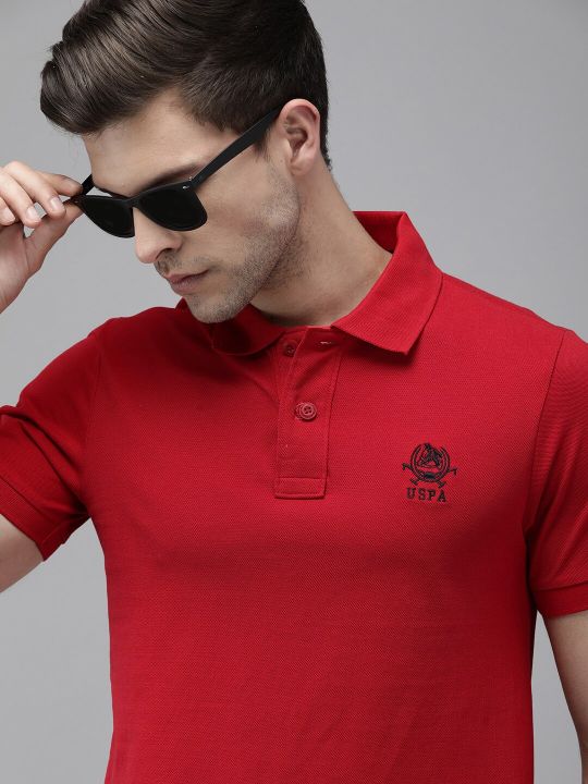 U.S. Polo Assn. U S Polo Assn Men Red Polo Collar Pure Cotton Slim Fit T-shirt
