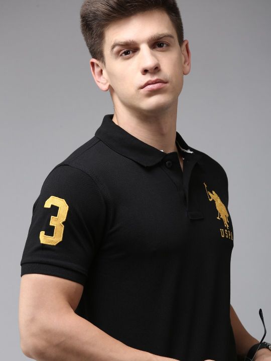 U.S. Polo Assn. U S Polo Assn Men Solid Polo Collar Pure Cotton Slim Fit T-shirt