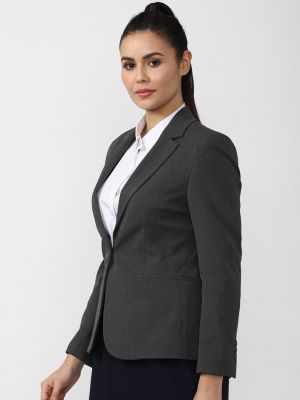 Van Heusen Woman Women Grey Solid Single Breasted Blazer