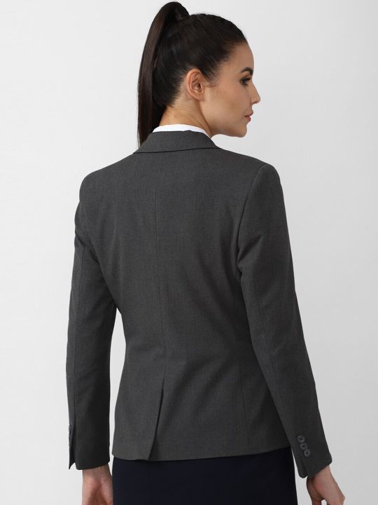 Van Heusen Woman Women Grey Solid Single Breasted Blazer