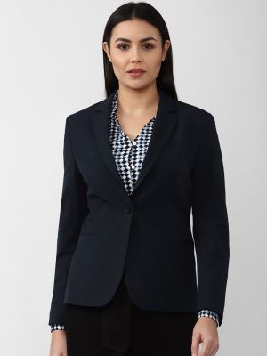 Van Heusen Woman Women Navy Blue Solid Single Breasted Blazer
