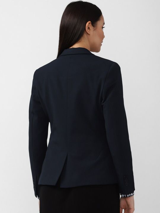 Van Heusen Woman Women Navy Blue Solid Single Breasted Blazer