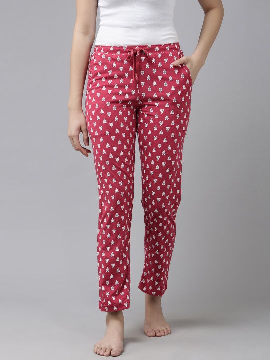 Van Heusen Women Heart Print Knitted Straight Lounge Pants