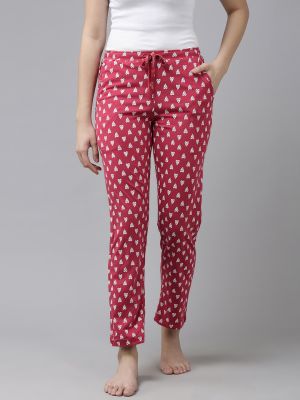 Van Heusen Women Heart Print Knitted Straight Lounge Pants