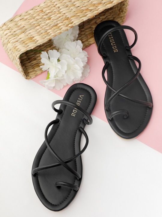 Vishudh Women Black Solid One Toe Flats