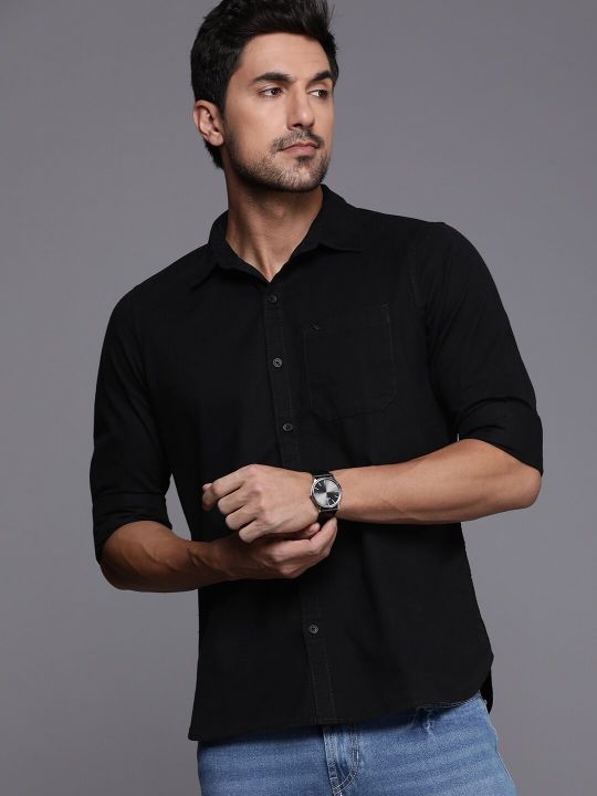 WROGN Men Slim Fit Solid Opaque Pure Cotton Casual Shirt With Chest Pocket
