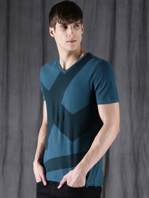 WROGN Men Teal Blue Graphic Printed Cotton T-shirt