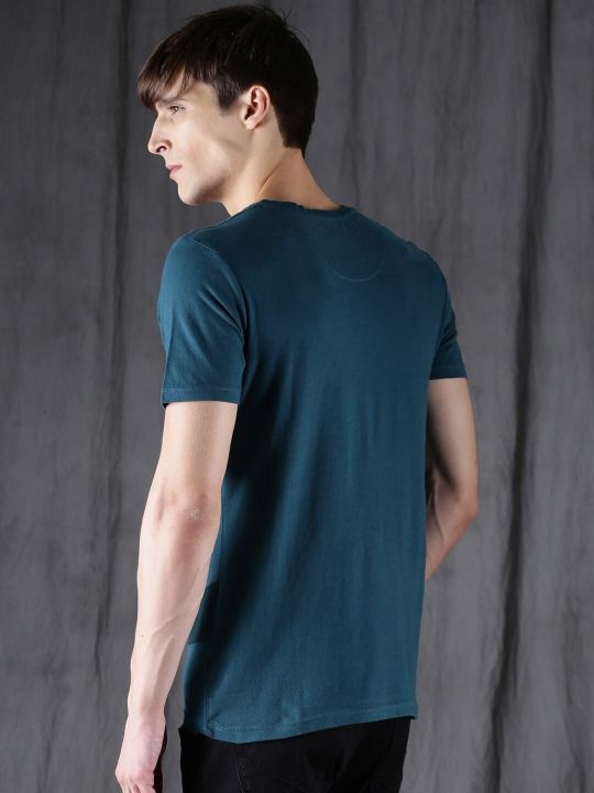 WROGN Men Teal Blue Graphic Printed Cotton T-shirt