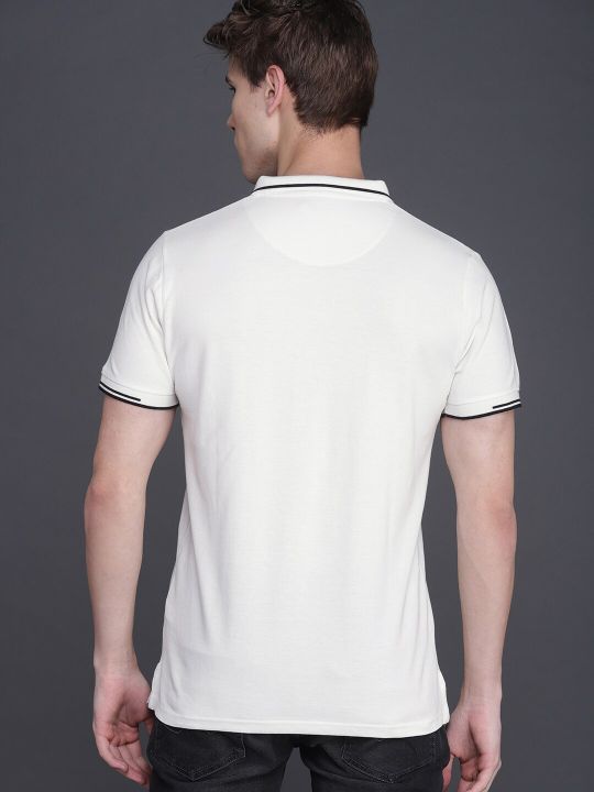 WROGN Men White Slim Fit Polo Collar Cotton Pure Cotton T-shirt