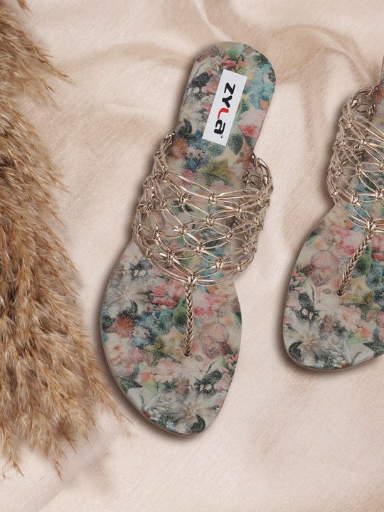 Zyla Women Rose Gold Solid Sandals