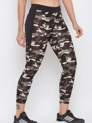Camouflage Print Activewear Ankle-Length Tights in Dark Grey