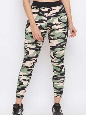 Camouflage Print Activewear Ankle-Length Tights in Moss Green