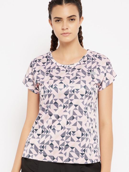 Comfort Fit Geometric Print Active T-shirt in Baby Pink
