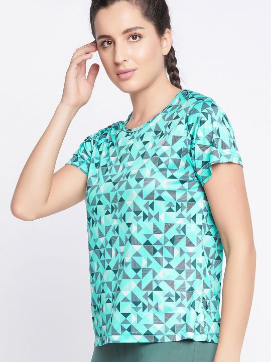 Comfort-Fit Geometric Print Active T-shirt in Electric Blue