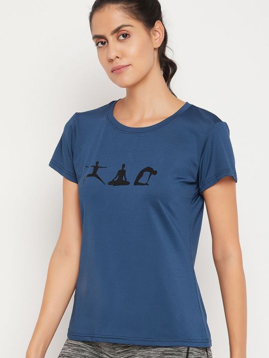 Comfort-Fit Graphic Print Active T-shirt in Teal Blue