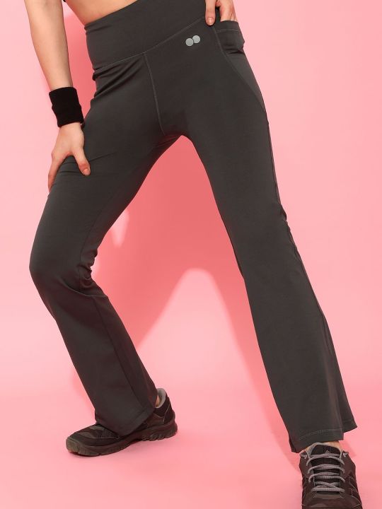 Comfort Fit High Rise Flared Yoga Pants in Dark Grey with Side Pockets