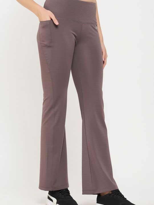 Comfort Fit High-Waist Flared Yoga Pants in Dark Grey with Side Pocket