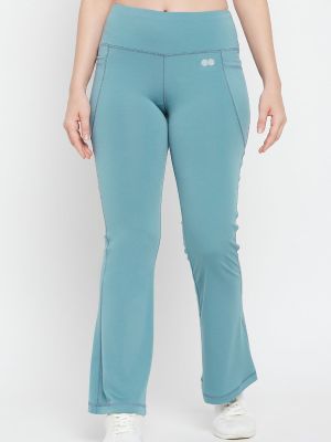 Comfort-Fit High Waist Flared Yoga Pants in Sky Blue with Side Pockets