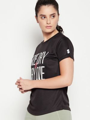 Comfort-Fit Text Print Active T-shirt in Black