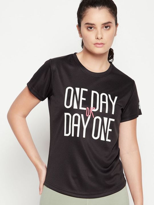 Comfort Fit Text Print Active T-shirt in Black