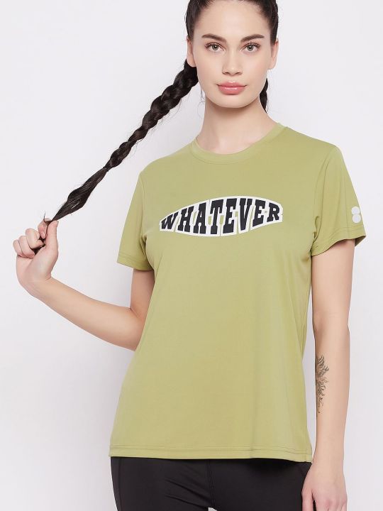 Comfort-Fit Text Print Active T-shirt in Olive Green
