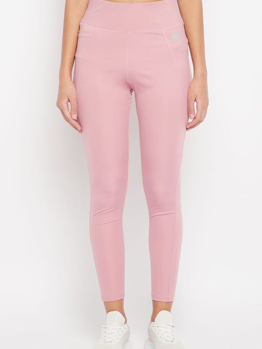 High-Rise Ankle-Length Active Tights in Baby Pink with Side Pocket