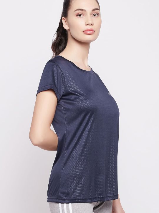 Honeycomb Patterned Active T-shirt in Navy