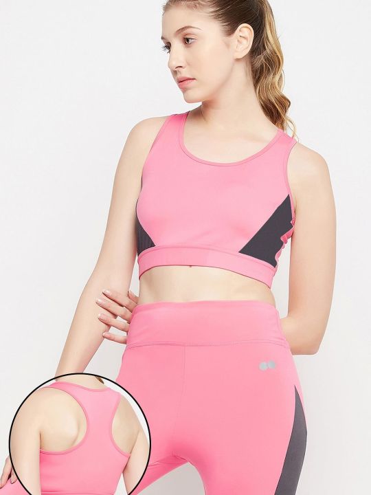 Medium Impact Padded Active Racerback Sports Bra in Rose Pink