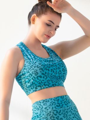 Medium Impact Padded Animal Print Active Sports Bra in Sky Blue