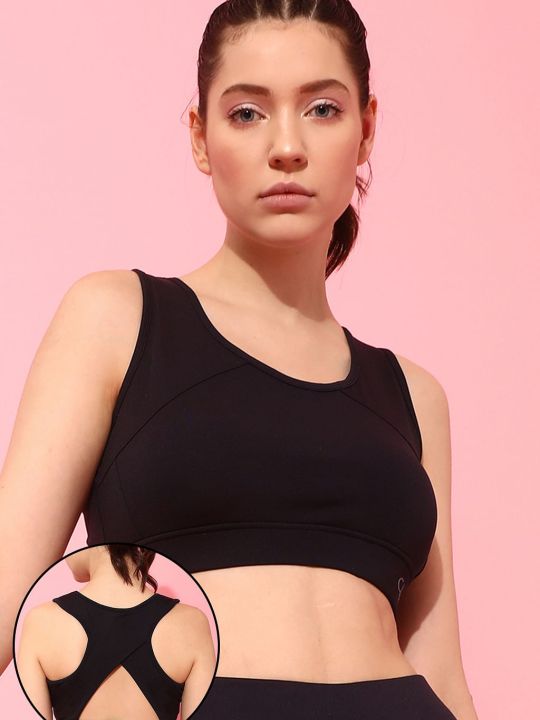 Medium Impact Padded Racerback Sports Bra in Black