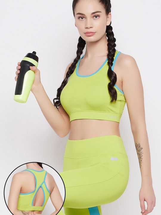 Medium Impact Padded Racerback Sports Bra in Neon Green