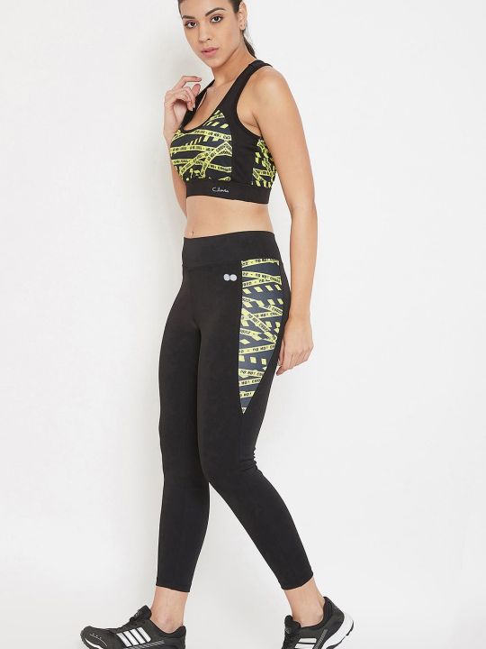 Medium Impact Padded Sports Bra & Ankle-Length Tights in Black
