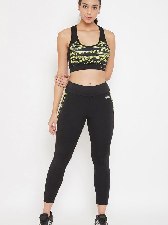 Medium Impact Padded Sports Bra & Ankle-Length Tights in Black