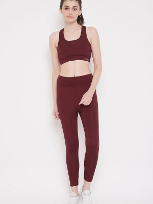 Medium Impact Padded Sports Bra & Tights in Maroon