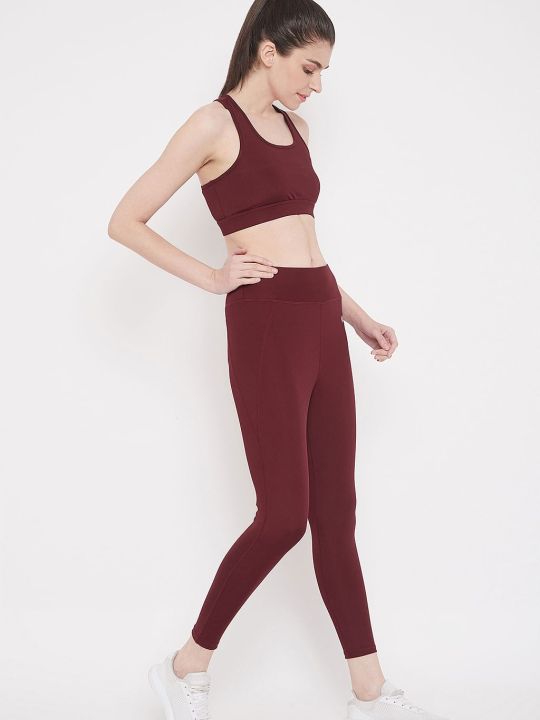Medium Impact Padded Sports Bra & Tights in Maroon