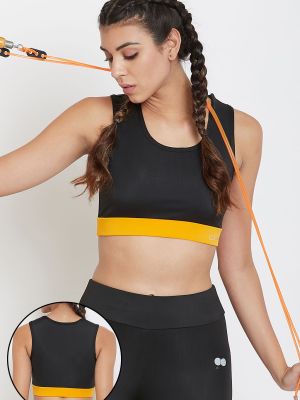 Medium Impact Padded Sports Bra with Removable Cups in Black