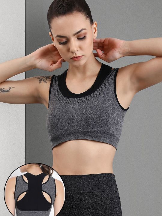 Padded Seamless Sports Bra with Racerback in Dark Grey