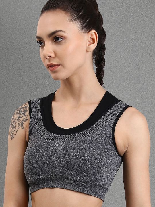 Padded Seamless Sports Bra with Racerback in Dark Grey