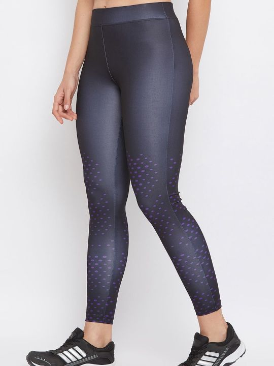 Snug Fit Active Ankle-Length Printed Tights in Black