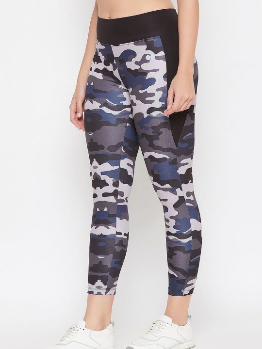 Snug Fit Active Camouflage Print Ankle-Length Tights in Grey