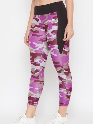 Snug Fit Active Camouflage Print Ankle-Length Tights in Purple