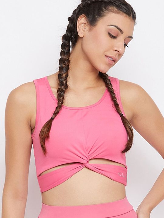 Snug Fit Active Crop Top with Twist Knot in Baby Pink