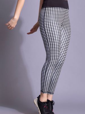 Snug-Fit Ankle-Length High-Rise Houndstooth Print Active Tights in Black