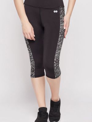 Snug Fit High-Rise Active Capri in Black with Printed Panel