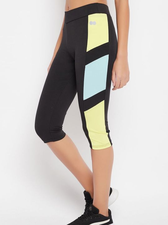 Snug Fit High-Rise Active Capri in Black with Side Panels